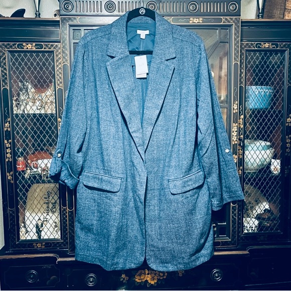 J. Jill Jackets & Blazers - NWT J. Jill Slate Blue Blazer W/Pockets Size 1 X Cotton Blend Roll Tab Sleeves